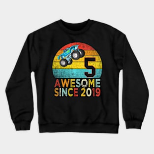 Kids 5Th Birthday Monster Truck Lover 5 Years Old Crewneck Sweatshirt